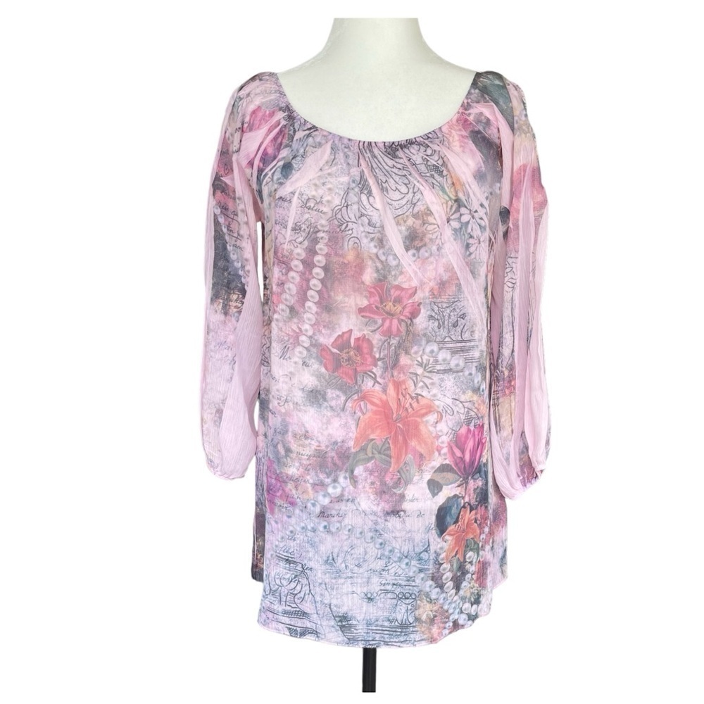 Amore Couture Pink Sheer Peasant Blouse US M